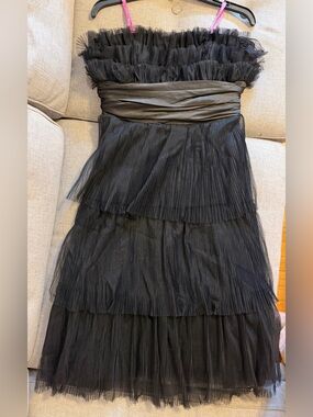 Betsey Johnson Black Strapless Tiered Tulle Dress